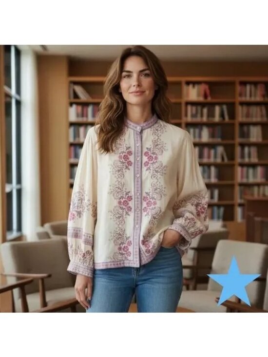 Anthropologie Tops - Anthropologie Let Me Be Pastel Floral Embroidered Blouse Womens Medium